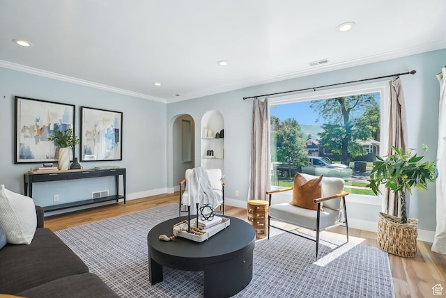 2672 S Filmore St, Salt Lake City, UT 84106 - living room featuring wood finished floors, ornamental molding, baseboards, and recessed lighting