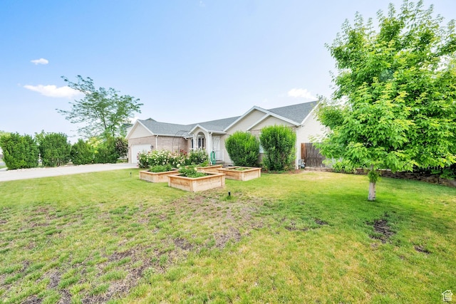 7215 S Aerie Hill Dr W, West Jordan, UT 84081 - ranch-style house with an attached garage, a garden, and driveway