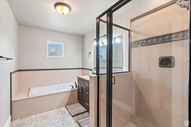 2007 N 850 E, North Ogden, UT 84414 - bathroom with vanity, a shower stall, a bath, and tile patterned flooring