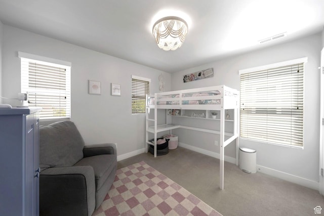 6178 W Sugarcane Dr, South Jordan, UT 84009 - bedroom featuring light carpet, baseboards, and a chandelier