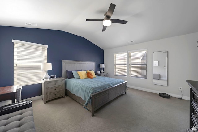6178 W Sugarcane Dr, South Jordan, UT 84009 - bedroom with vaulted ceiling, light carpet, baseboards, and ceiling fan
