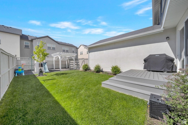 6178 W Sugarcane Dr, South Jordan, UT 84009 - view of yard featuring a pergola, a deck, and a residential view