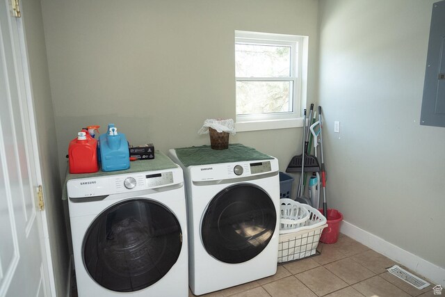 170 W 500 N, Wellsville, UT 84339 - laundry room with washing machine and dryer, light tile patterned floors, and electric panel
