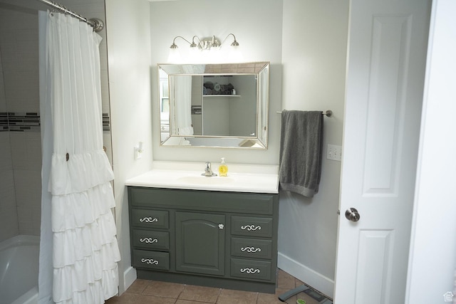 170 W 500 N, Wellsville, UT 84339 - bathroom with vanity, tile patterned flooring, and shower / bathtub combination with curtain