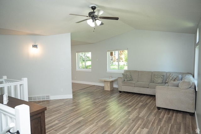 170 W 500 N, Wellsville, UT 84339 - living area with a ceiling fan, wood finished floors, and lofted ceiling