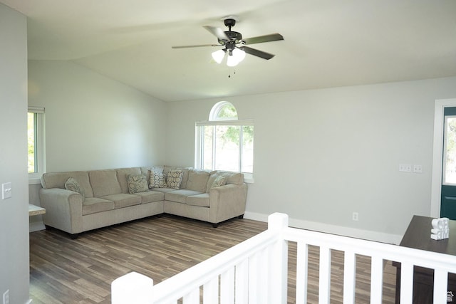 170 W 500 N, Wellsville, UT 84339 - living area featuring ceiling fan, wood finished floors, and vaulted ceiling
