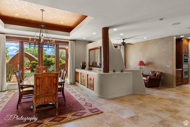 1936 N Uwan Dr, Ivins, UT 84738 - dining area with a chandelier, recessed lighting, baseboards, a raised ceiling, and ceiling fan