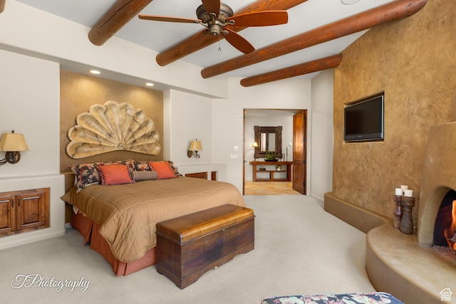 1936 N Uwan Dr, Ivins, UT 84738 - bedroom with beam ceiling, light carpet, and recessed lighting