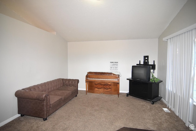 2236 E 1480 S, Spanish Fork, UT 84660 - living area featuring carpet flooring, baseboards, and lofted ceiling