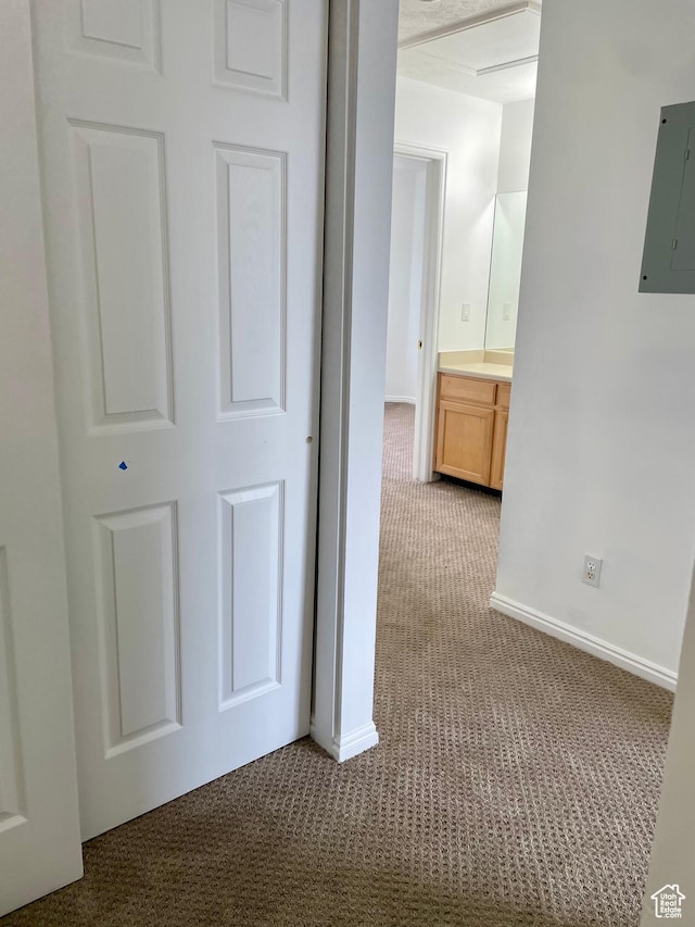 6939 S Florentine Way, West Jordan, UT 84084 - hall featuring carpet floors, electric panel, and baseboards