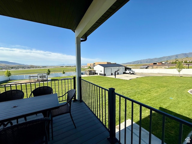 1384 E Abigail Ln, Eagle Mountain, UT 84005 - wooden deck featuring a water and mountain view and outdoor dining space
