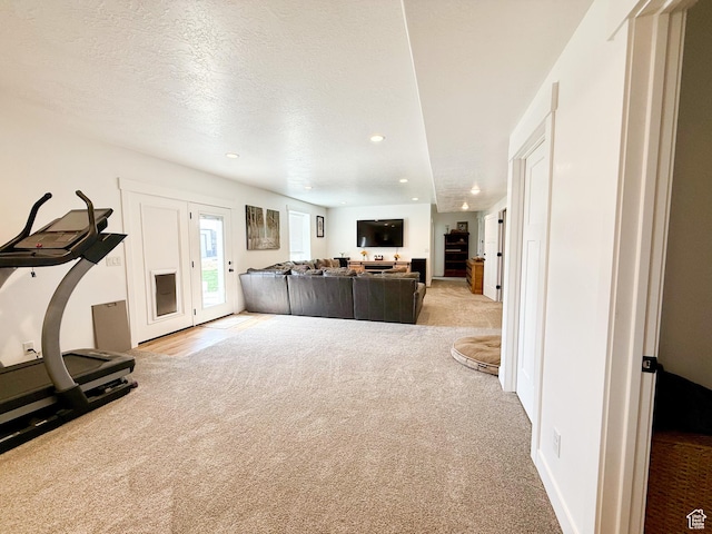 1384 E Abigail Ln, Eagle Mountain, UT 84005 - exercise area with carpet floors, recessed lighting, and a textured ceiling