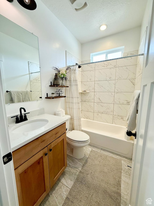 1384 E Abigail Ln, Eagle Mountain, UT 84005 - full bathroom with shower / bath combo, vanity, toilet, and a textured ceiling