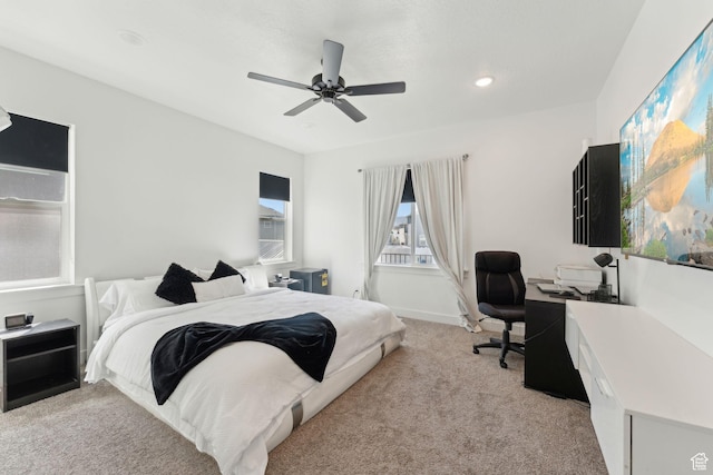 3473 N Delta St, Eagle Mountain, UT 84005 - bedroom featuring light colored carpet, a ceiling fan, an office area, and recessed lighting