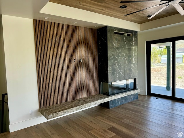 3248 E 5225 N Unit 5, Liberty, UT 84310 - mudroom featuring wooden ceiling, a ceiling fan, wood-type flooring, a premium fireplace, and baseboards