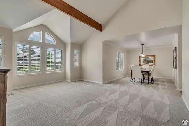 2825 Elk Horn Ln, Cottonwood Heights, UT 84093 - dining space featuring lofted ceiling, light colored carpet, and baseboards