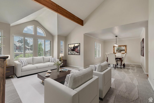 2825 Elk Horn Ln, Cottonwood Heights, UT 84093 - living room with lofted ceiling, healthy amount of natural light, baseboards, and light colored carpet