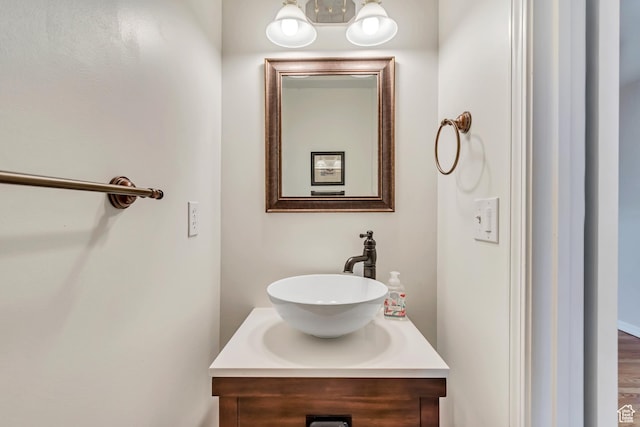 2825 Elk Horn Ln, Cottonwood Heights, UT 84093 - bathroom featuring vanity and a chandelier