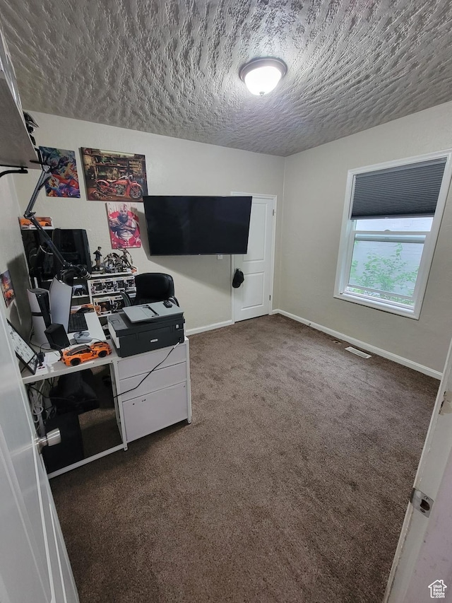 853 E 27th St, Ogden, UT 84403 - office area with a textured ceiling, dark colored carpet, and baseboards