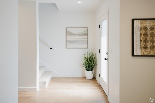 589 W 1810 N Unit 66, Salem, UT 84653 - corridor featuring wood finished floors, stairs, and baseboards