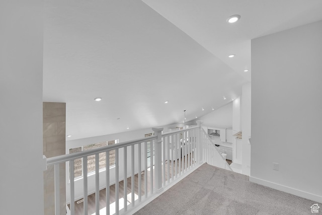 1089 S 3170 E Unit 205, Spanish Fork, UT 84660 - hall featuring recessed lighting, an upstairs landing, carpet, and lofted ceiling