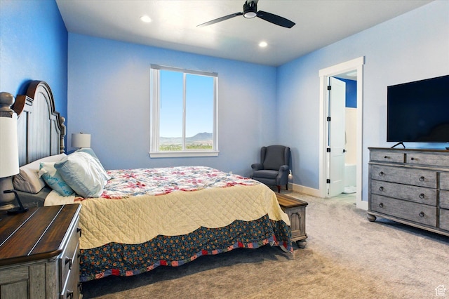 653 S 1140 E, Smithfield, UT 84335 - carpeted bedroom with connected bathroom, baseboards, ceiling fan, and recessed lighting