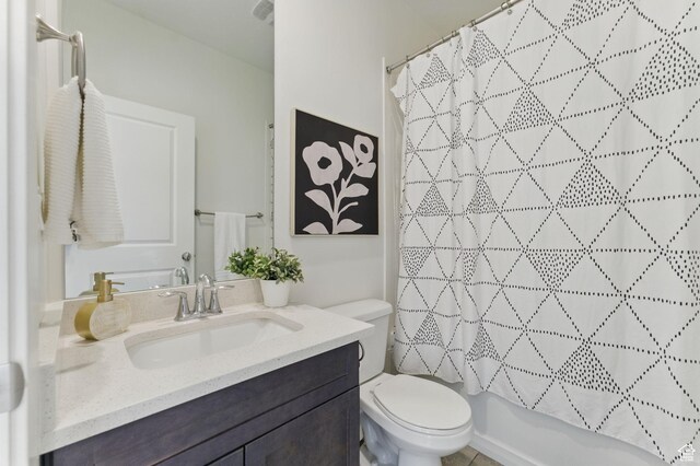 11398 Lake Run Rd, South Jordan, UT 84095 - full bathroom with vanity, toilet, and shower / tub combo with curtain