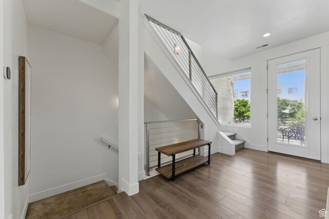 11398 Lake Run Rd, South Jordan, UT 84095 - entryway featuring wood finished floors, baseboards, and recessed lighting