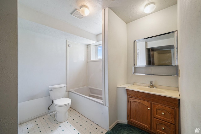 621 N 100 W, American Fork, UT 84003 - bathroom featuring vanity, toilet, bathtub / shower combination, a textured ceiling, and tile patterned floors