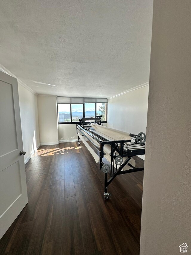 241 N Vine St E Unit 207W, Salt Lake City, UT 84103 - corridor featuring crown molding, dark wood-type flooring, and a textured ceiling