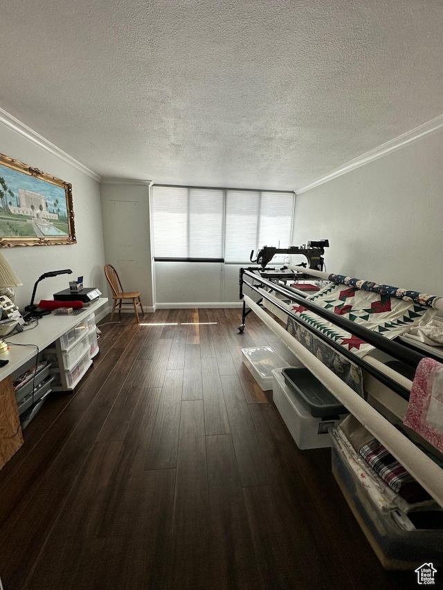 241 N Vine St E Unit 207W, Salt Lake City, UT 84103 - rec room featuring ornamental molding, dark wood finished floors, and a textured ceiling