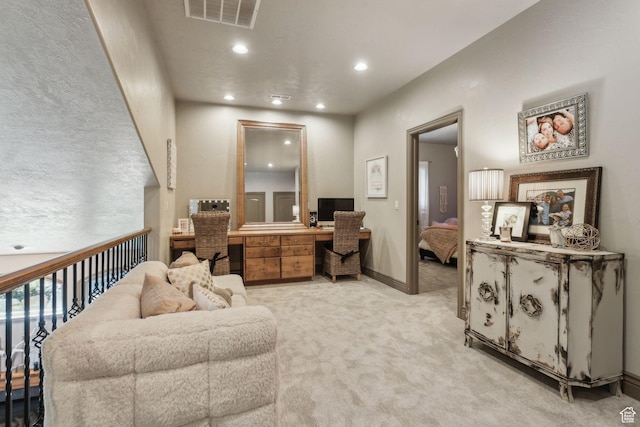 1744 E Burning Oak Dr, Draper, UT 84020 - home office featuring light carpet, recessed lighting, and baseboards