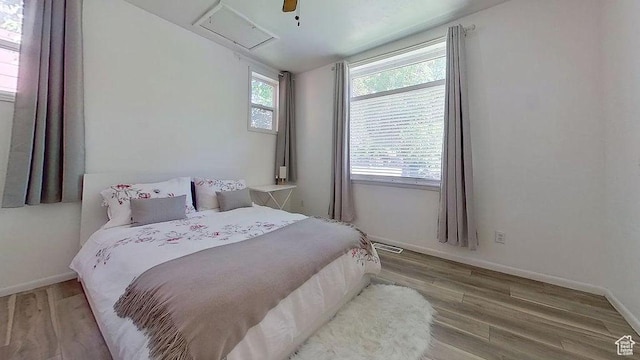 358 E 100 N, Provo, UT 84606 - bedroom with wood finished floors, attic access, baseboards, and ceiling fan