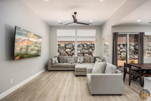1060 W Jonathon Dr, Washington, UT 84780 - living area with ceiling fan, light wood-style floors, baseboards, and recessed lighting