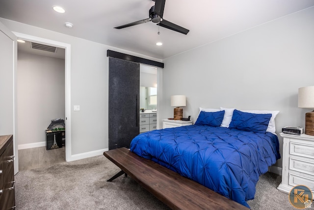 1060 W Jonathon Dr, Washington, UT 84780 - bedroom featuring baseboards, carpet floors, recessed lighting, ceiling fan, and ensuite bathroom