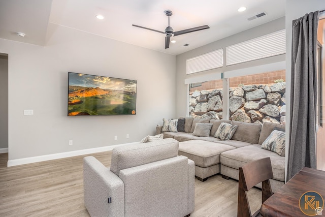 1060 W Jonathon Dr, Washington, UT 84780 - living room with a ceiling fan, light wood finished floors, recessed lighting, and baseboards