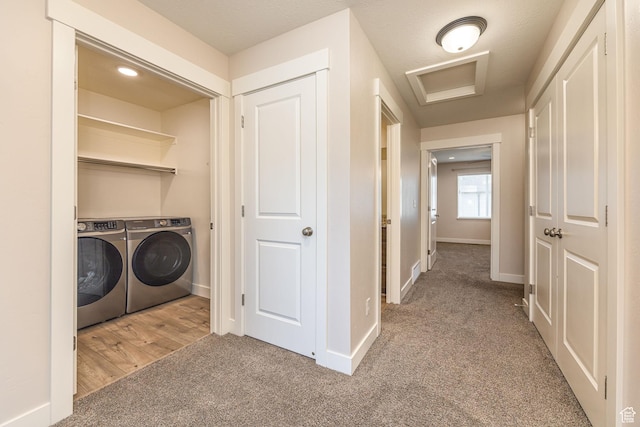 200 W 1200 S Unit 52, Tremonton, UT 84337 - laundry area with washing machine and dryer, carpet, attic access, and baseboards