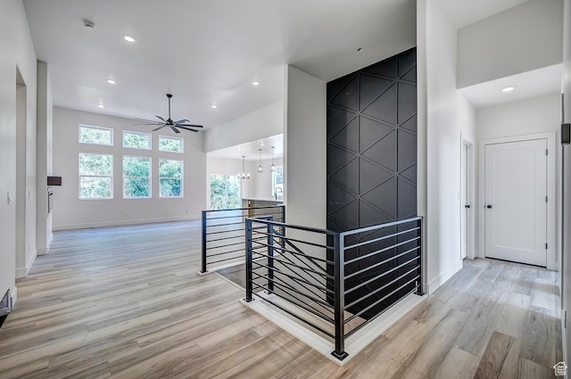 1605 S 1100 W, Payson, UT 84651 - hallway with an upstairs landing, light wood-style floors, and recessed lighting