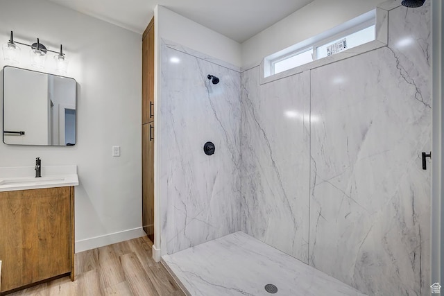 1605 S 1100 W, Payson, UT 84651 - bathroom featuring a marble finish shower, vanity, and wood finished floors