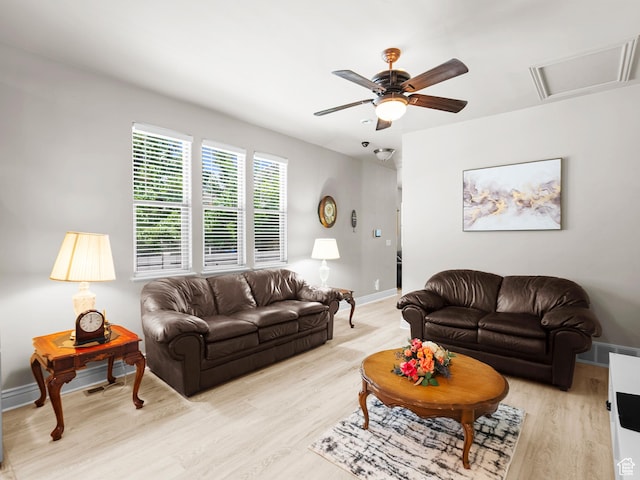 7764 S Rustic Pine Cv, Midvale, UT 84047 - living room with light wood-style floors, ceiling fan, and baseboards