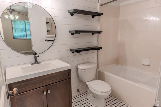 943 W 580 S Unit 97, Pleasant Grove, UT 84062 - bathroom with ceiling fan, vanity, toilet, shower / bathtub combination, and tile patterned flooring