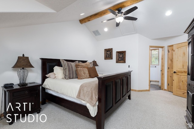 3521 N Moose Hollow Dr Unit 1202, Eden, UT 84310 - bedroom featuring recessed lighting, light colored carpet, baseboards, a ceiling fan, and attic access