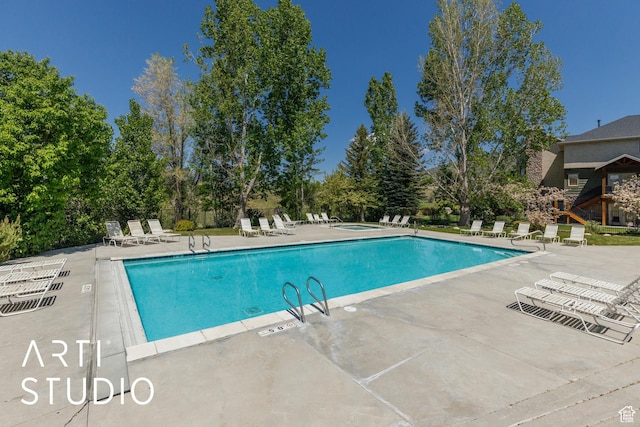 3521 N Moose Hollow Dr Unit 1202, Eden, UT 84310 - community pool featuring a patio area, a community hot tub, and view of scattered trees
