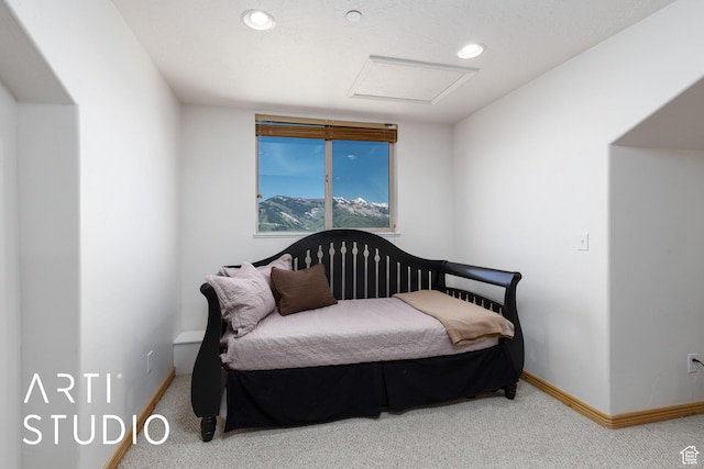 3521 N Moose Hollow Dr Unit 1202, Eden, UT 84310 - bedroom with attic access, carpet, baseboards, and recessed lighting