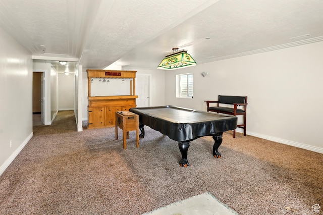 2865 W 3600 N, Farr West, UT 84404 - playroom with billiards table, carpet flooring, baseboards, ornamental molding, and a textured ceiling