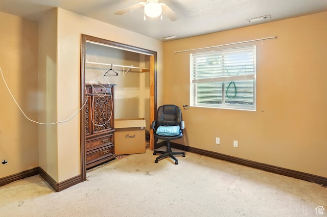 2865 W 3600 N, Farr West, UT 84404 - living area with carpet flooring, a ceiling fan, baseboards, and a desk