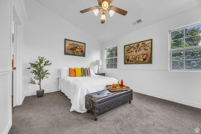 685 S 2220 W Unit 302, Pleasant Grove, UT 84062 - carpeted bedroom featuring multiple windows, lofted ceiling, baseboards, and ceiling fan
