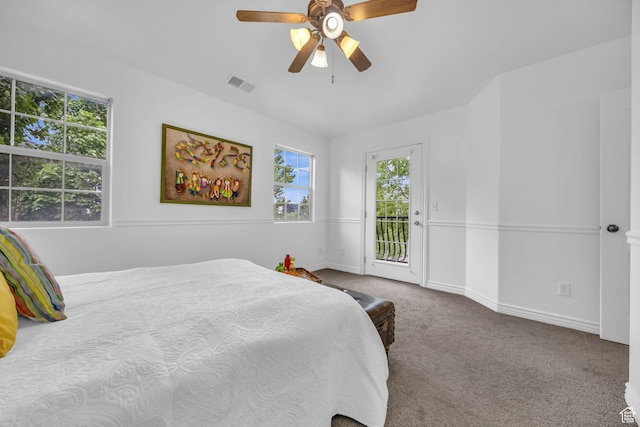 685 S 2220 W Unit 302, Pleasant Grove, UT 84062 - bedroom with access to exterior, carpet, baseboards, and a ceiling fan