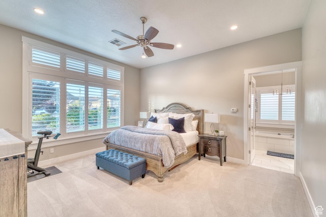 3207 W 2650 S, Hurricane, UT 84737 - bedroom featuring baseboards, carpet floors, recessed lighting, connected bathroom, and ceiling fan