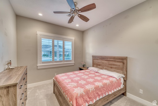 3207 W 2650 S, Hurricane, UT 84737 - bedroom featuring baseboards, light carpet, recessed lighting, and ceiling fan